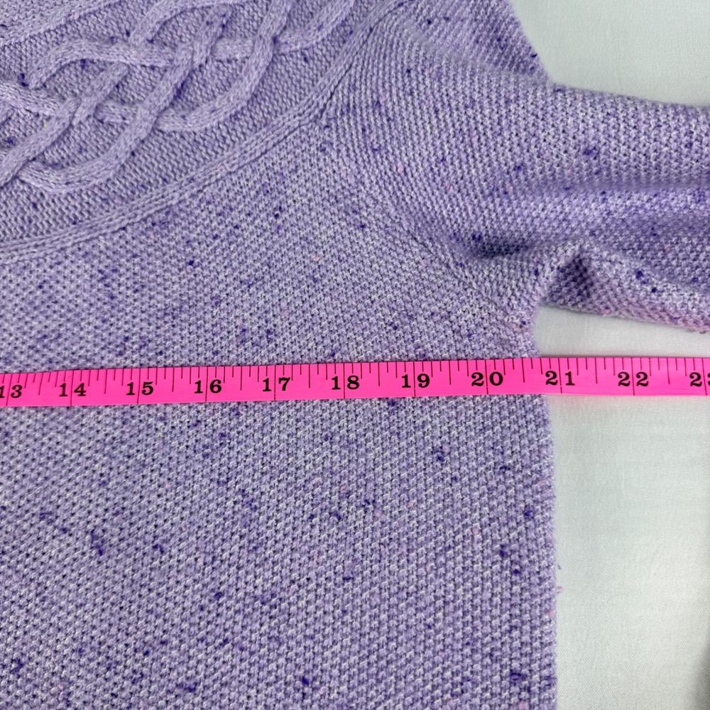 Talbots Sweater's Large Purple Excellent Cable Knit Yoke Cotton Blend Marl - Picture 6 of 7